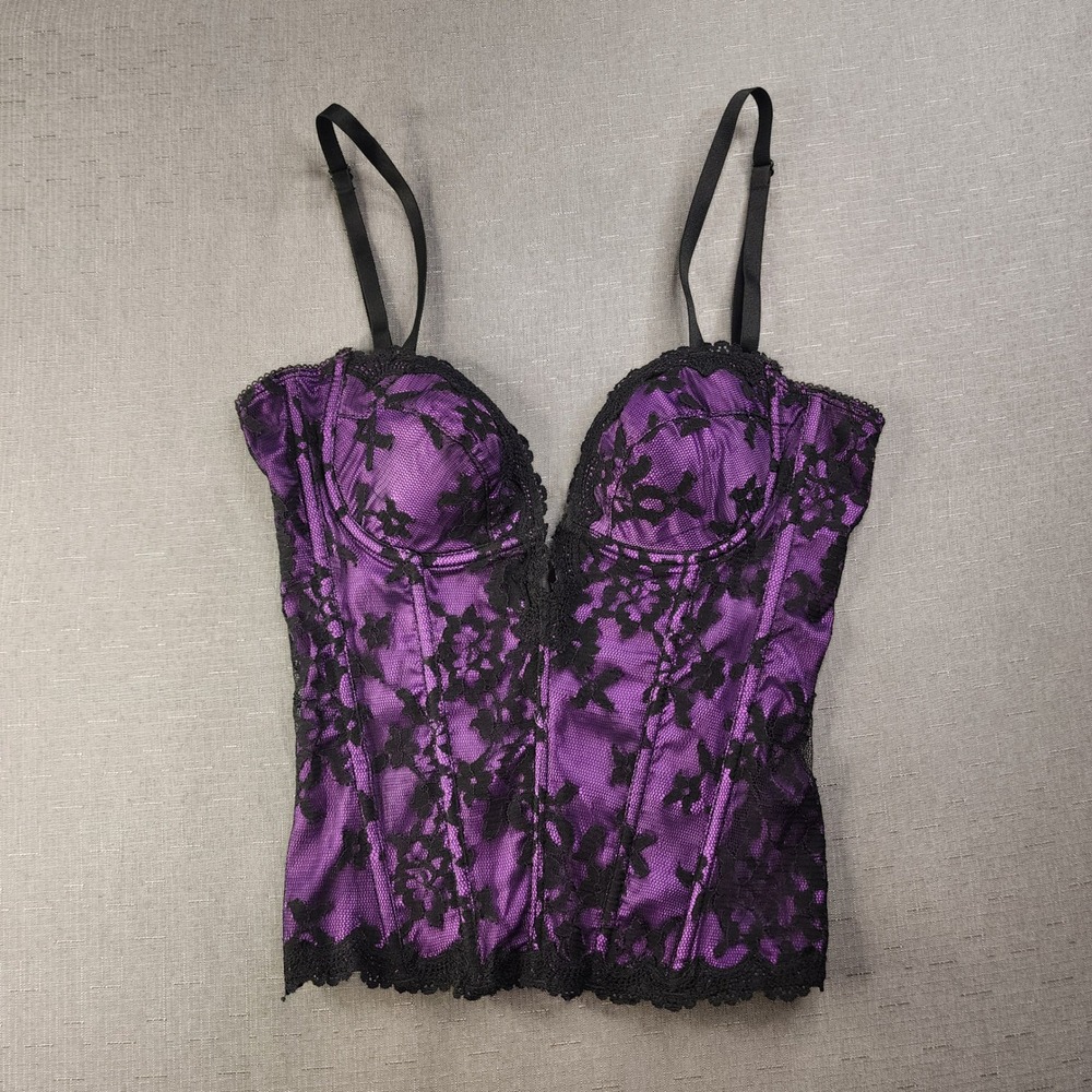 Victoria Secret Sexy Little Things Purple Black Lace Corset 34C Lingerie Top